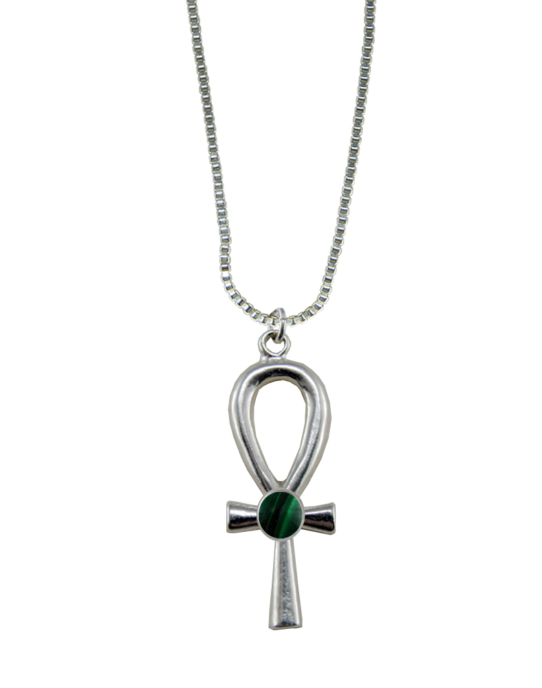 Sterling Silver Egyptian Ankh Pendant With Malachite